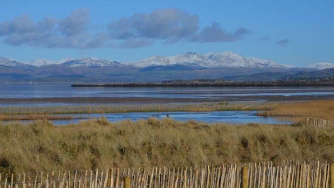 View of the Lake district summits from Sandscale Haws beach