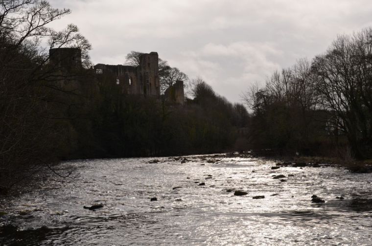 View of the castle of Barnard Castle from the river