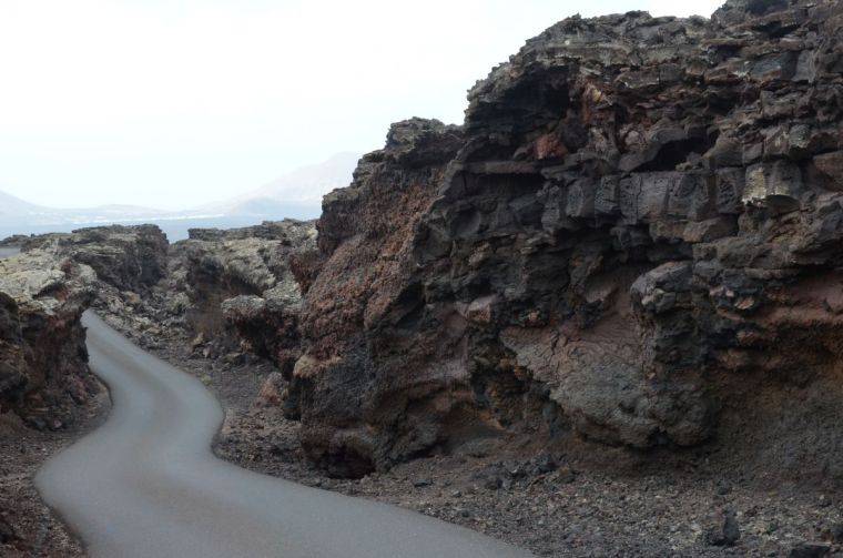 Lava field separating the road in Lanzarote